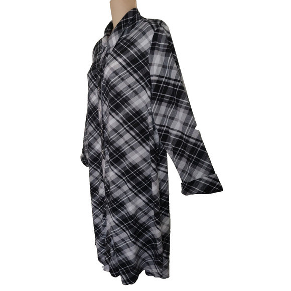 Plaid Flannel Shirt Dress BLACK & WHITE Plus Size 3X ALLISON BRITNEY Very Soft - Picture 3 of 16